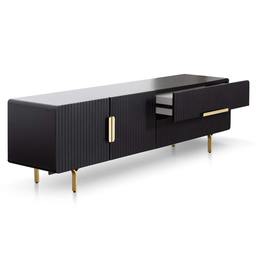 Sophisticated Matte Black TV Entertainment Unit - Brass Legs