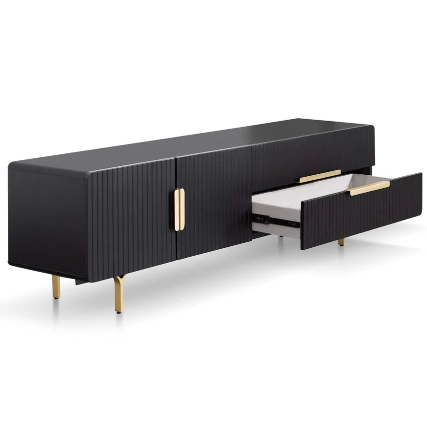 Sophisticated Matte Black TV Entertainment Unit - Brass Legs
