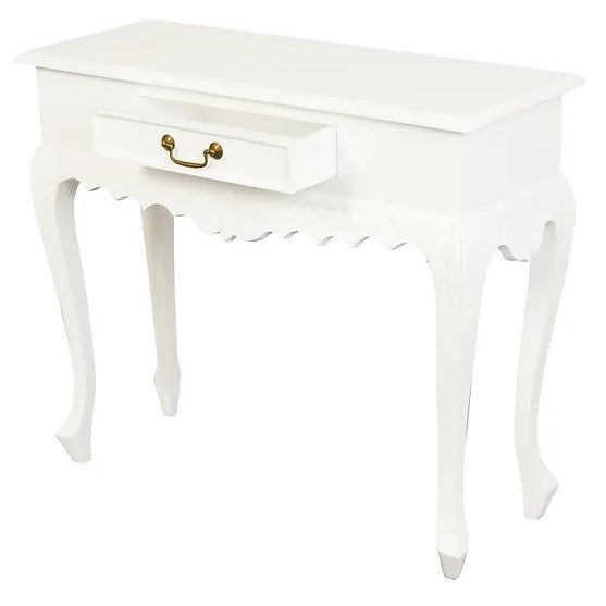 Sophisticated Style Carved 1 Drawer Sofa Table - White