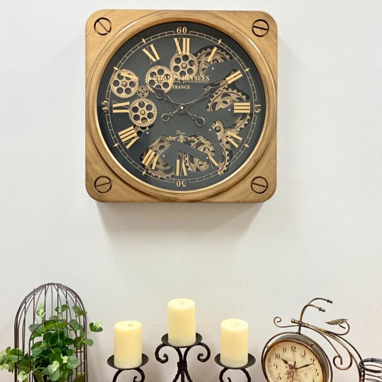 Splendid Square Rotary Gear Wall Clock 49.5cms