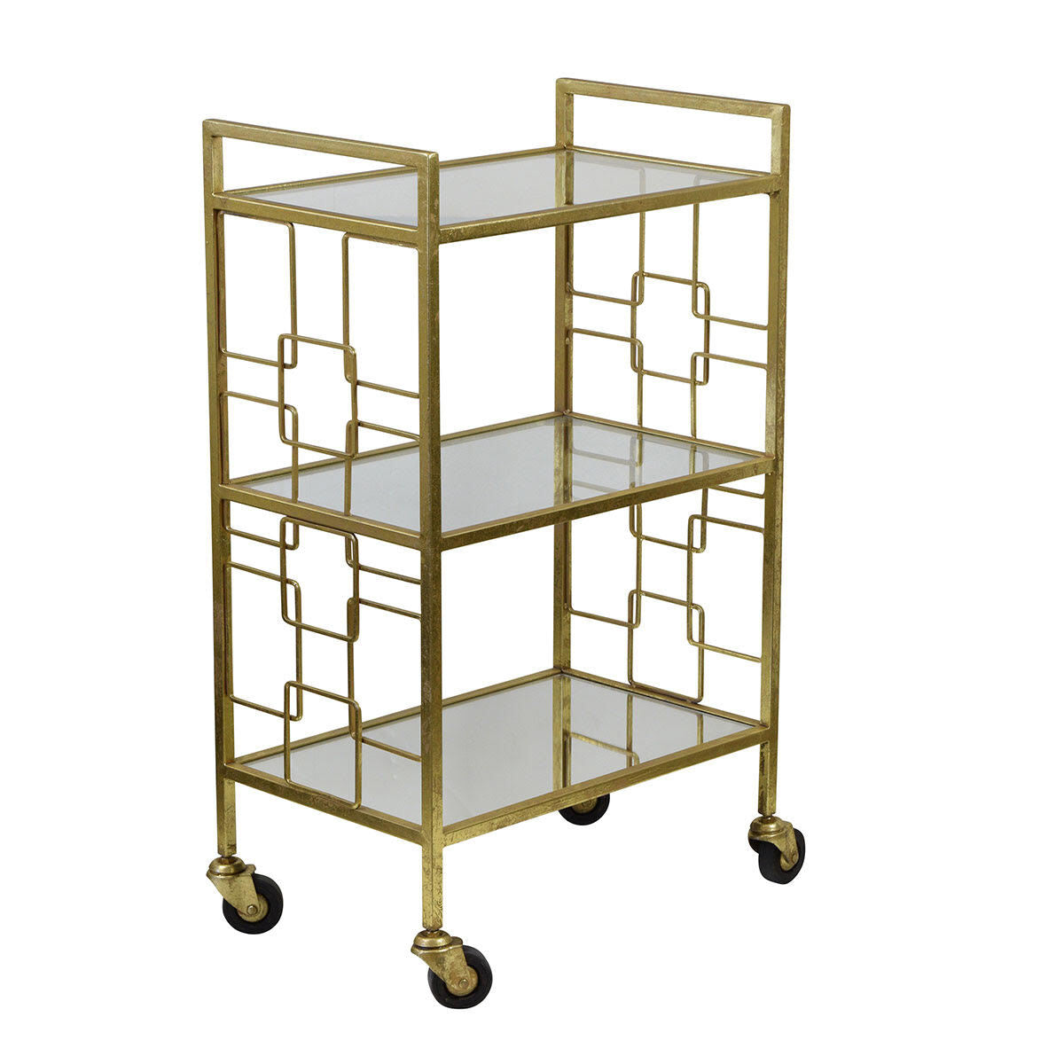 Square Grille Vintage Gold Home Bar Cart