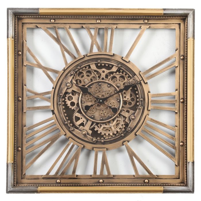 Square Roma Exposed Gear Movement Wall Clock - 80cms