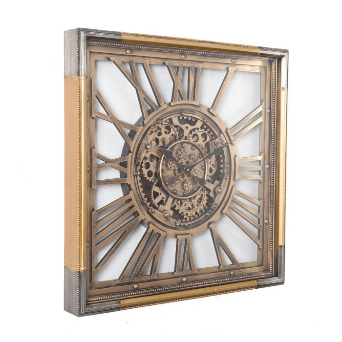 Square Roma Exposed Gear Movement Wall Clock - 80cms