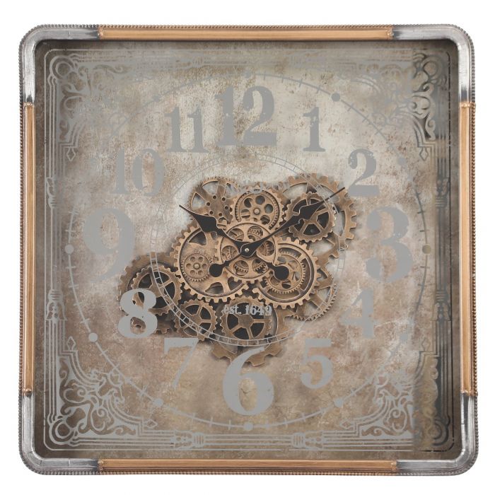 Square Roma Mirrored Gear Movement Wall Clock - 80cms