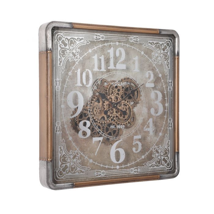 Square Roma Mirrored Gear Movement Wall Clock - 80cms