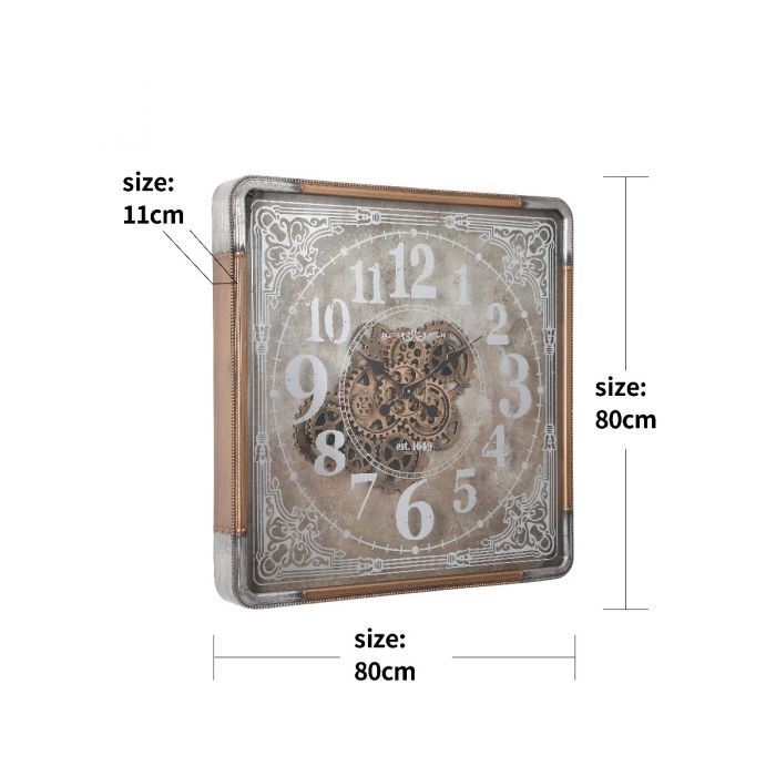 Square Roma Mirrored Gear Movement Wall Clock - 80cms