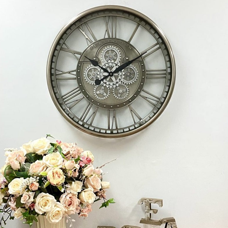 Stainless Frame Rotating Gears Clock 70cms - Available in 2 Colors
