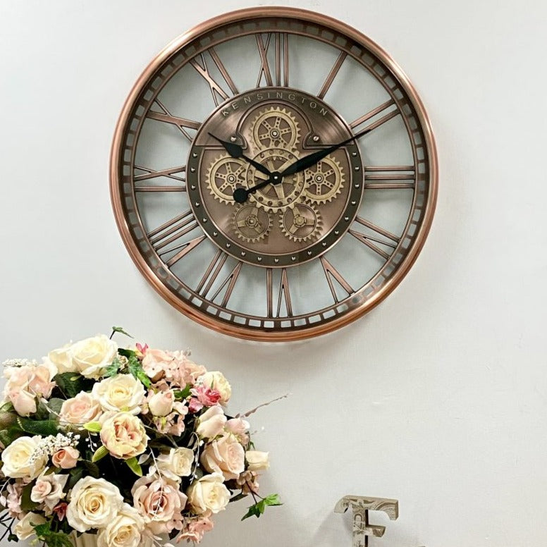 Stainless Frame Rotating Gears Clock 70cms - Available in 2 Colors