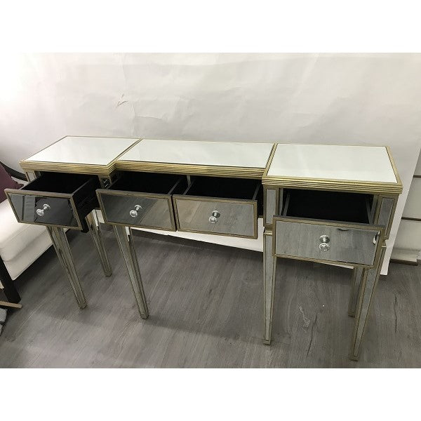 Statement Antiqued Ribbed Mirrored Console Table