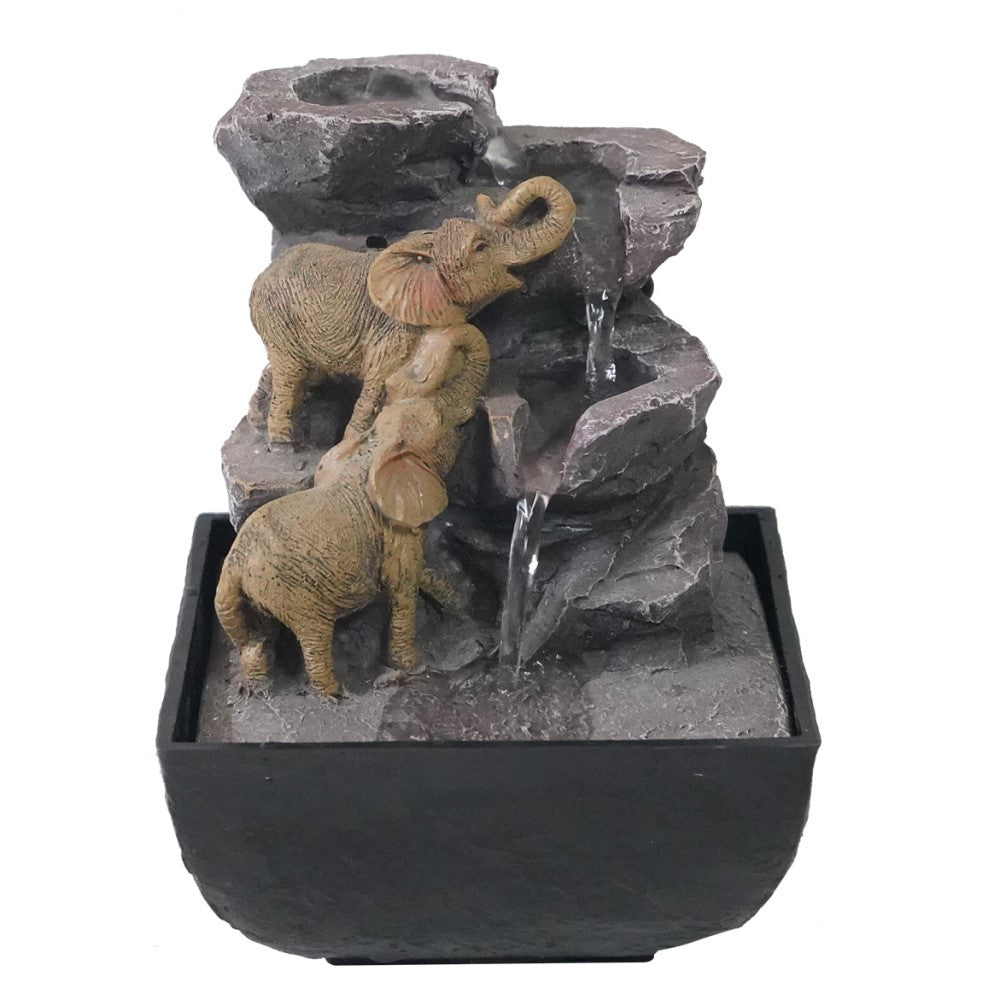 Stone Elephant Polyresin Fountain Tabletop Decor