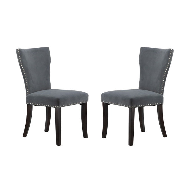 Studded Grey Velvet Look Armless Dining Chairs - Set of 2