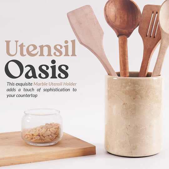 Sturdy Marble Utensil Holder - Verona