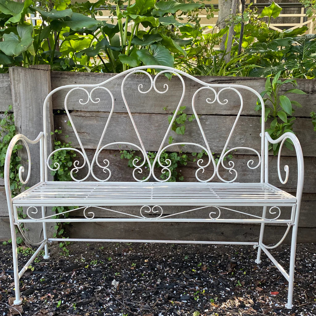 Sturdy and Sleek Metal Garden Bench - Cream