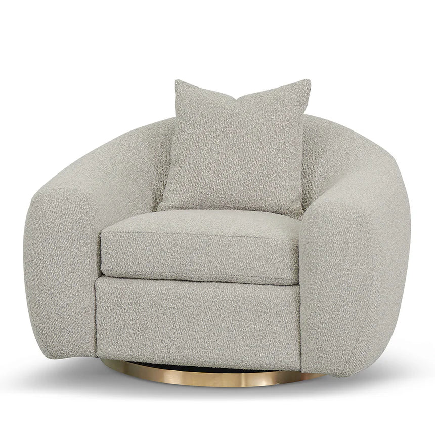Stylish Swivel Armchair - Ash Grey Boucle
