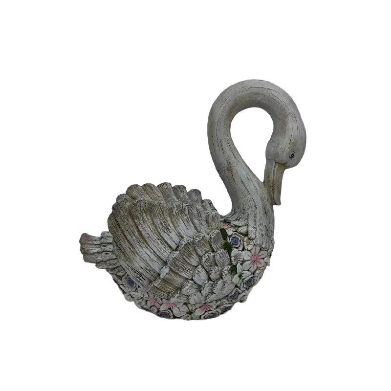 Swan & Floral Planter with Drainage Plug - 45cms