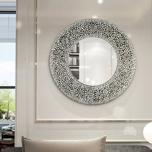 Swirl Elegance Mother of Pearl Wall Mirror 76cms