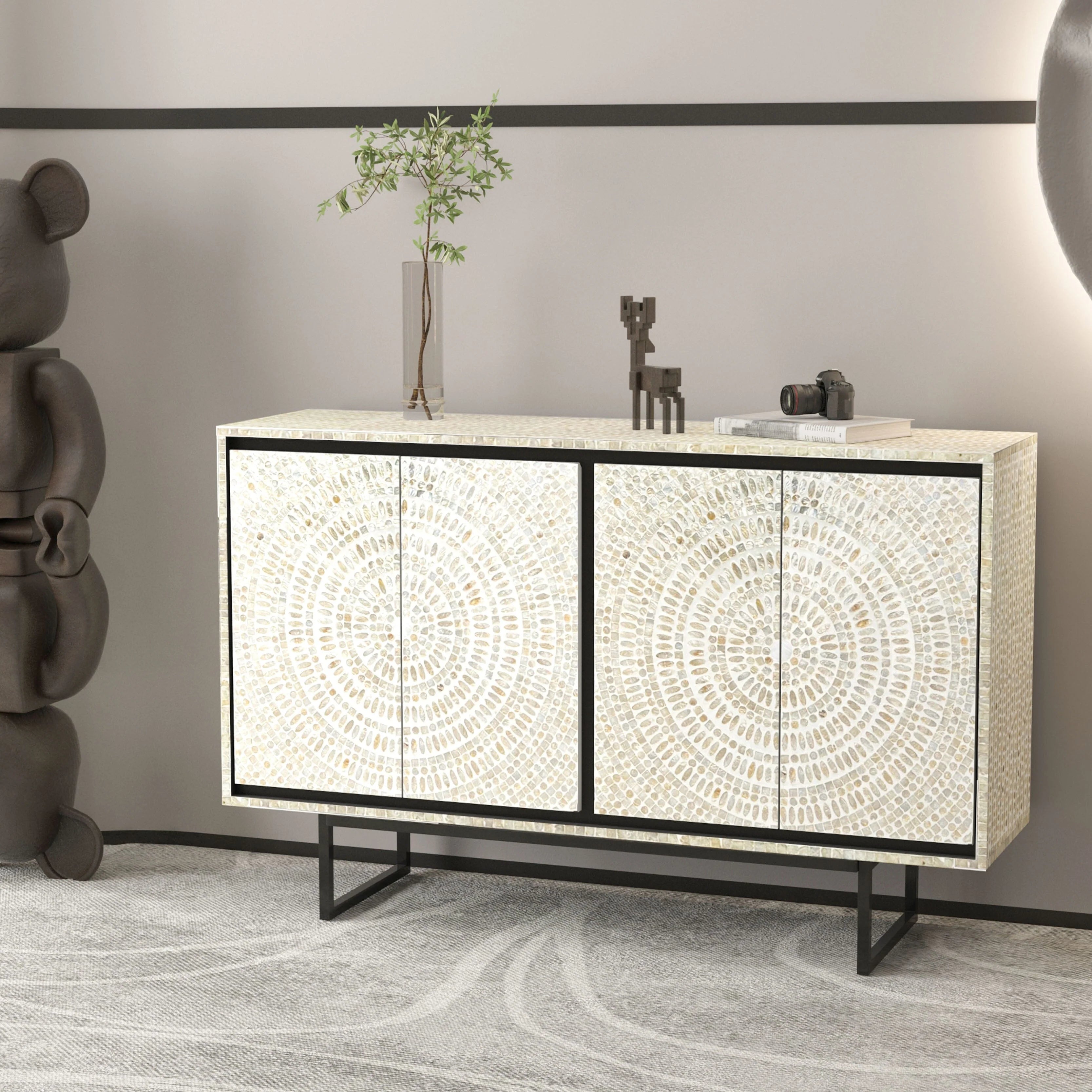 Swirl Handcrafted Mother of Pearl Inlay Sideboard