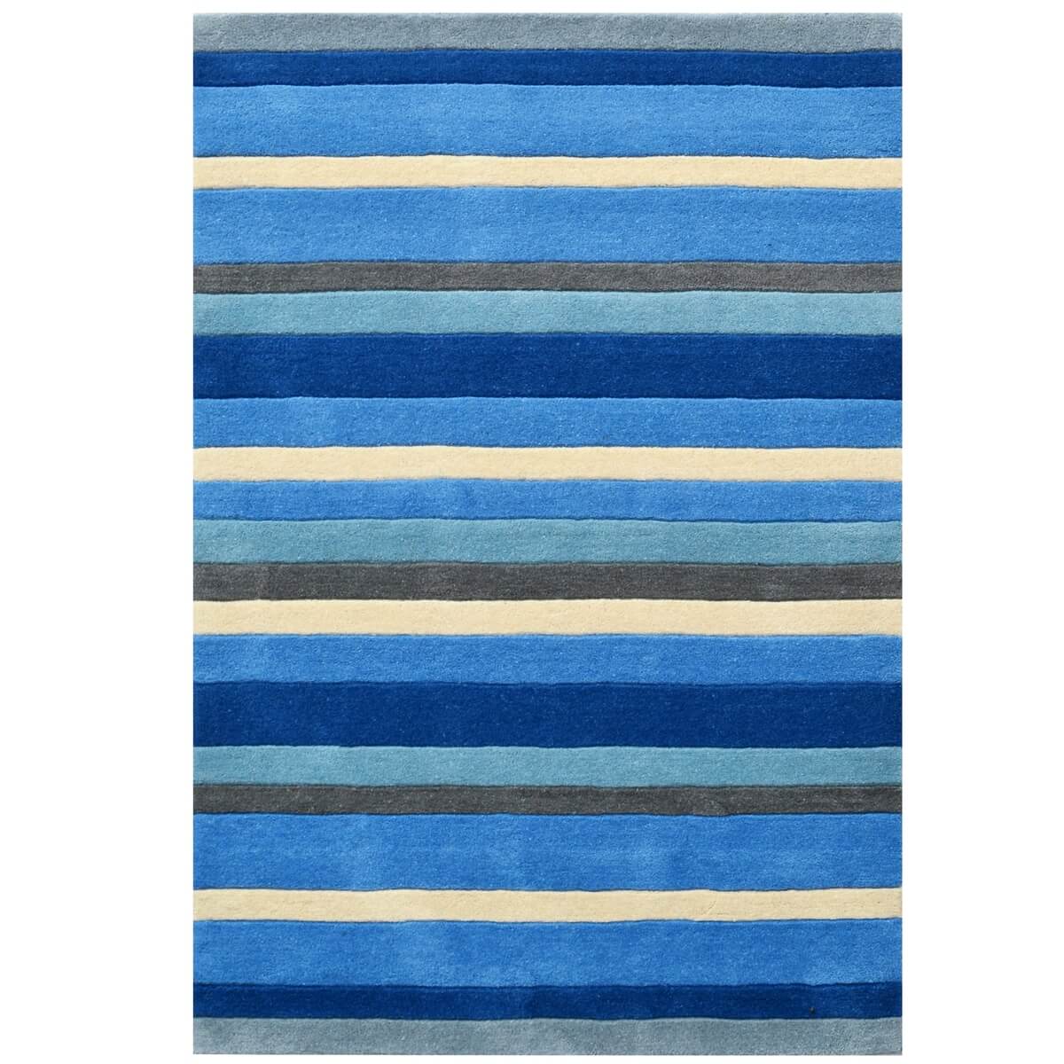 Symphony Stripes Handmade Woollen Rug - Blue (Available in 3 Sizes)