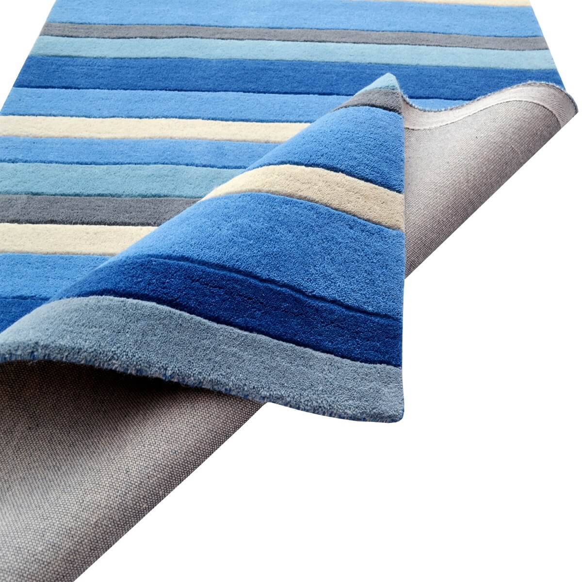 Symphony Stripes Handmade Woollen Rug - Blue (Available in 3 Sizes)