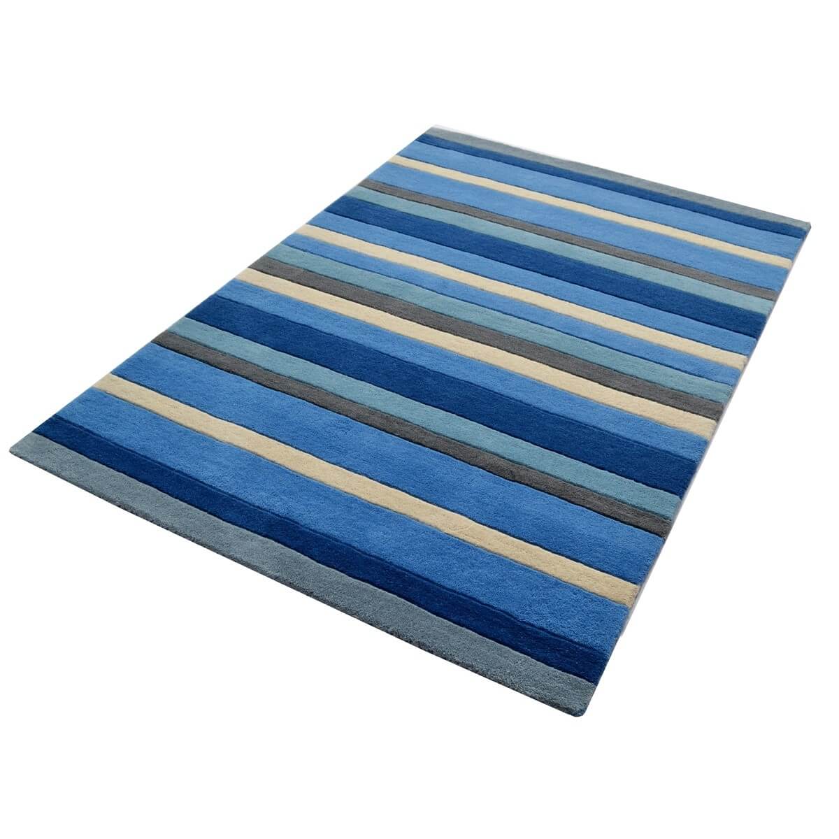 Symphony Stripes Handmade Woollen Rug - Blue (Available in 3 Sizes)