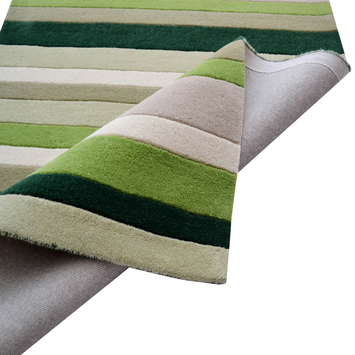 Symphony Stripes Handmade Woollen Rug - Green (Available in 3 Sizes)