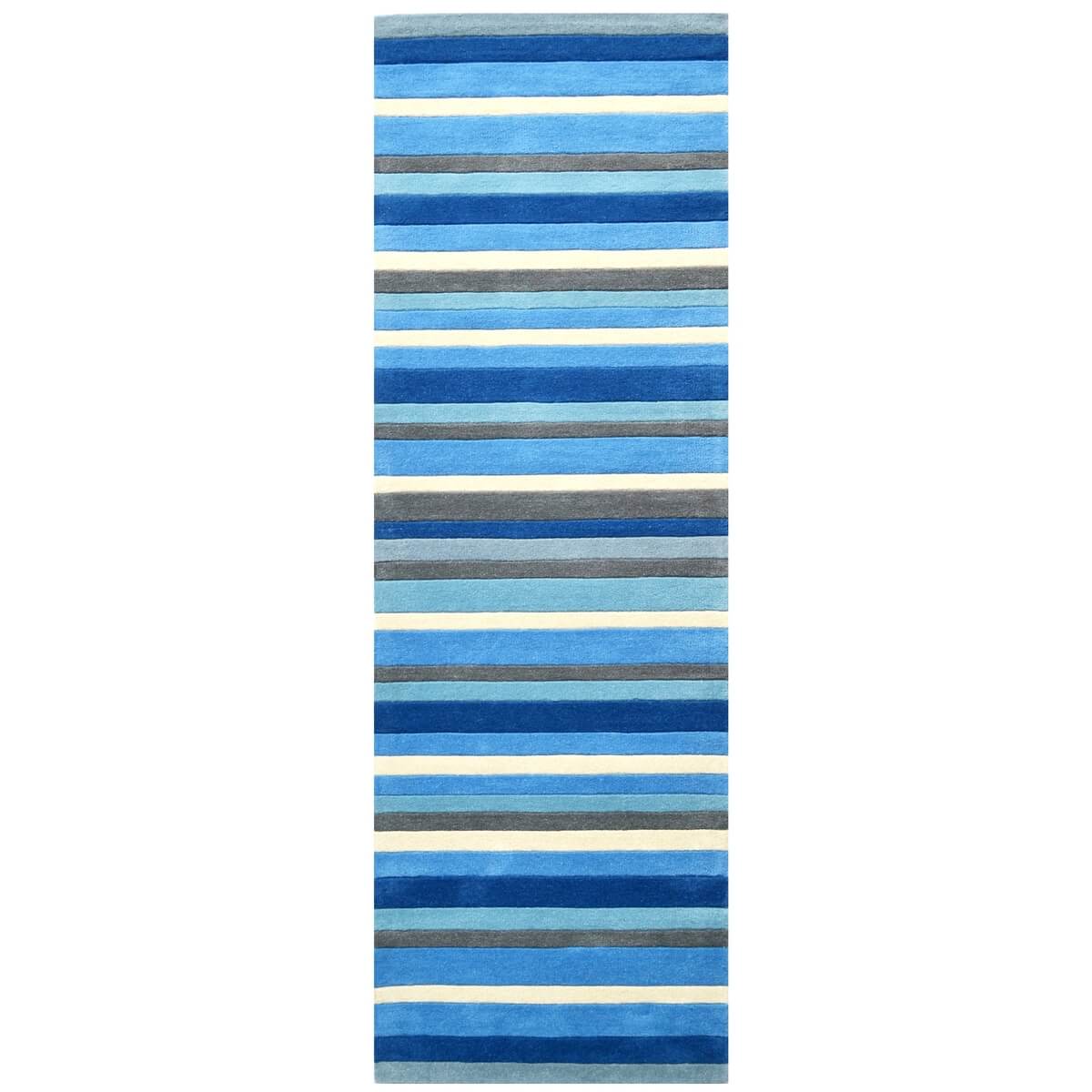 Symphony Stripes Handmade Woollen Rug - Blue - Floor Runner
