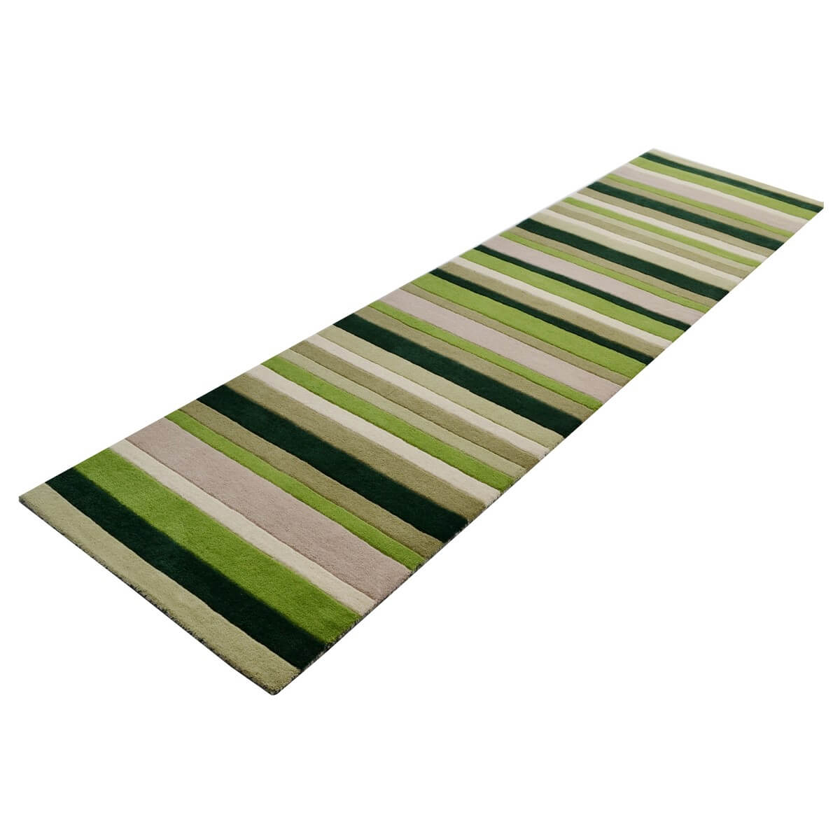 Symphony Stripes Handmade Woollen Rug - Green - Floor Runner