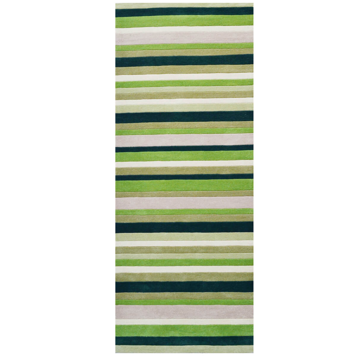 Symphony Stripes Handmade Woollen Rug - Green - Floor Runner