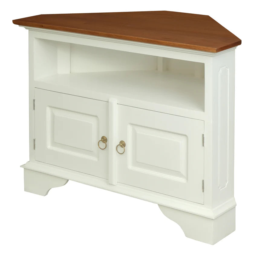 Tasmania Solid Timber 2-Door Corner TV Stand - White Caramel - 90cms