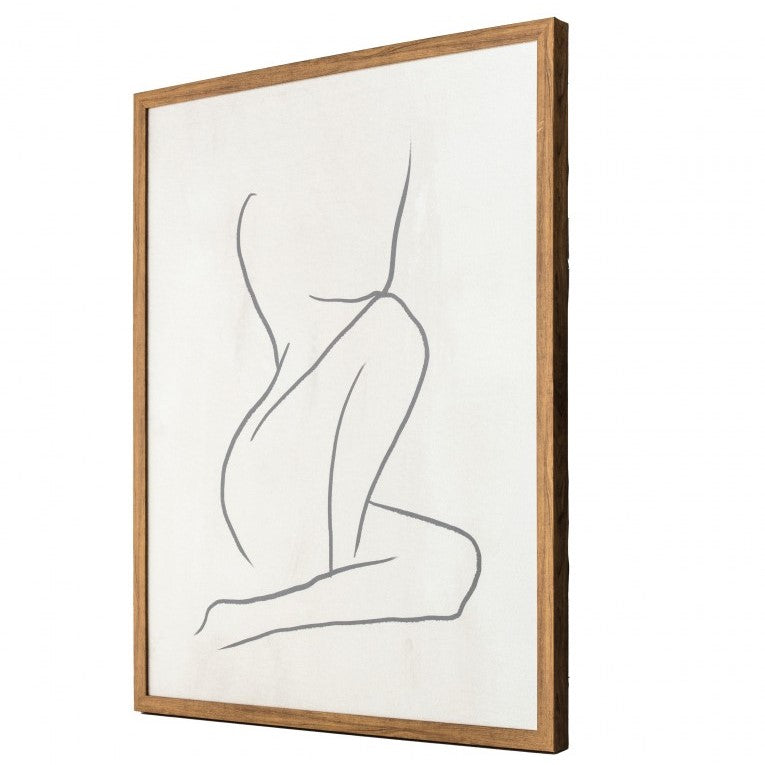 Taupe Tranquility Contour Line Art in Oak Frame