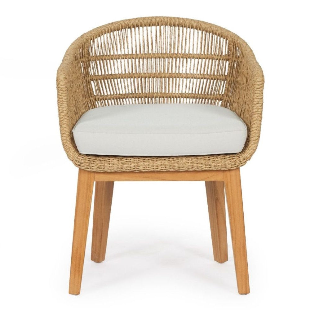 Teak Wood Accent Natural Finish Dining Armchair