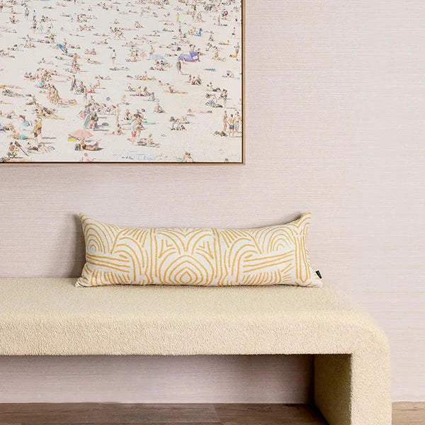 Tiki Hut Mustard Double Pattern Linen Cushion - 90x30cms