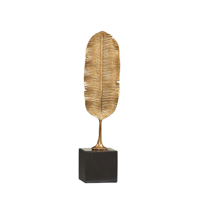 Timeless Gold Feather Sculptures Tabletop Decor 31cms