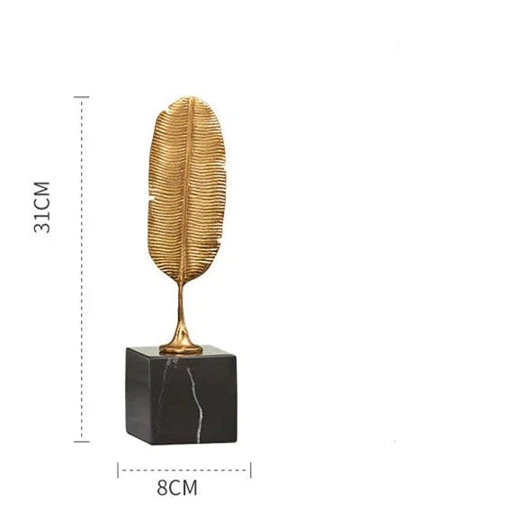 Timeless Gold Feather Sculptures Tabletop Decor 31cms