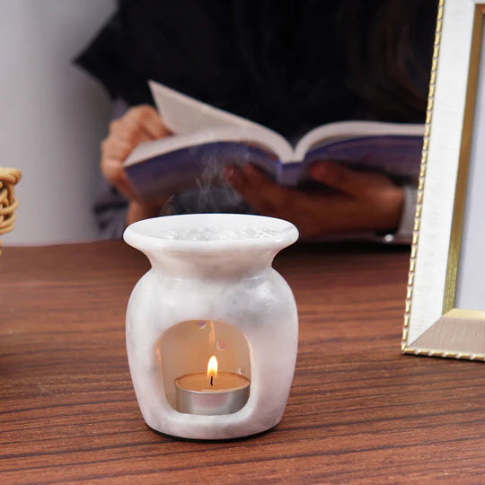 Timeless Serenity Premium Marble Oil Burner - White