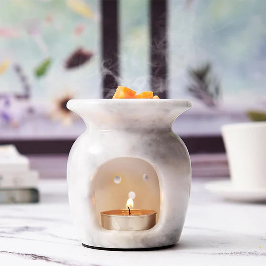 Timeless Serenity Premium Marble Oil Burner - White
