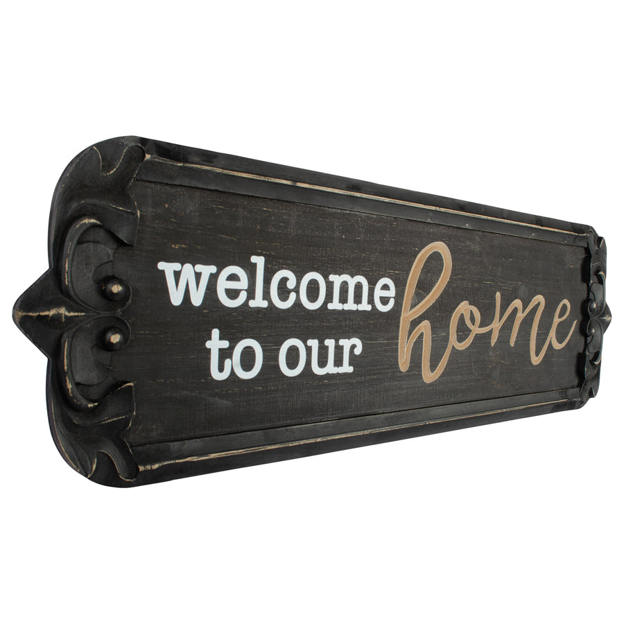Timeless 'Welcome to Our Home' Carved Wall Decor Black 80cms