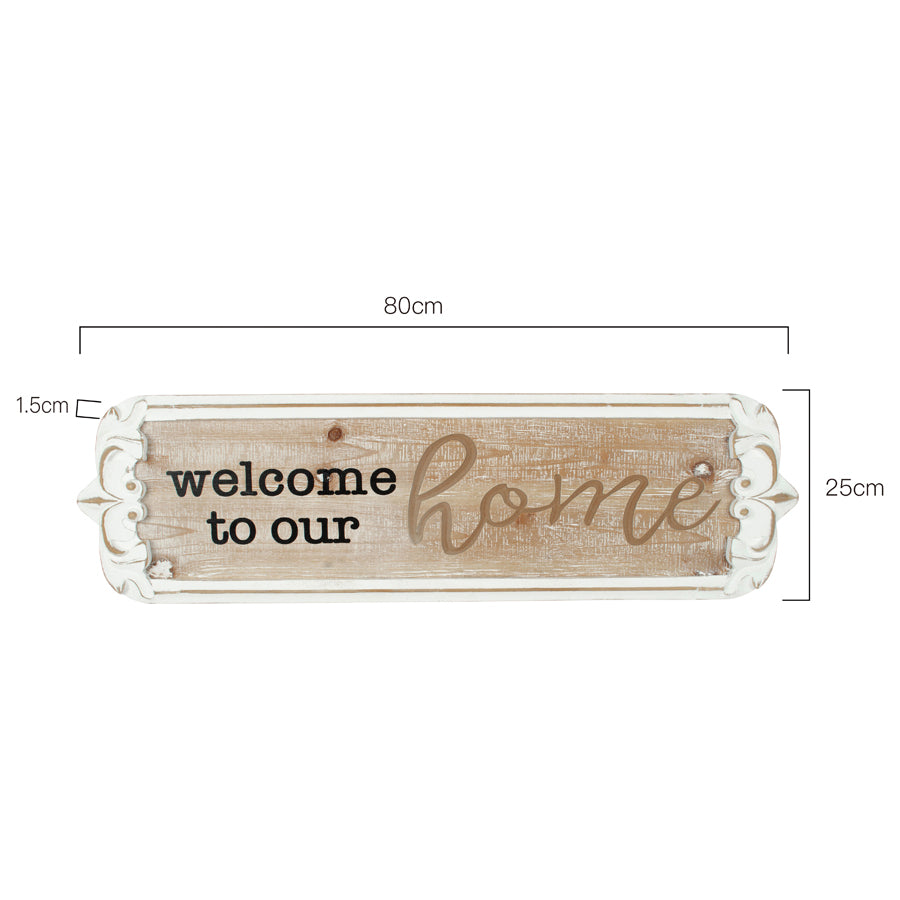 Artisanal 'Welcome to Our Home' Wall Decor White 80cms