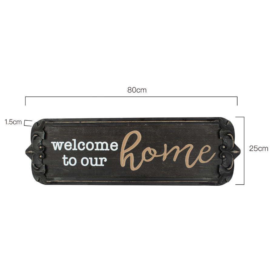 Timeless 'Welcome to Our Home' Carved Wall Decor Black 80cms