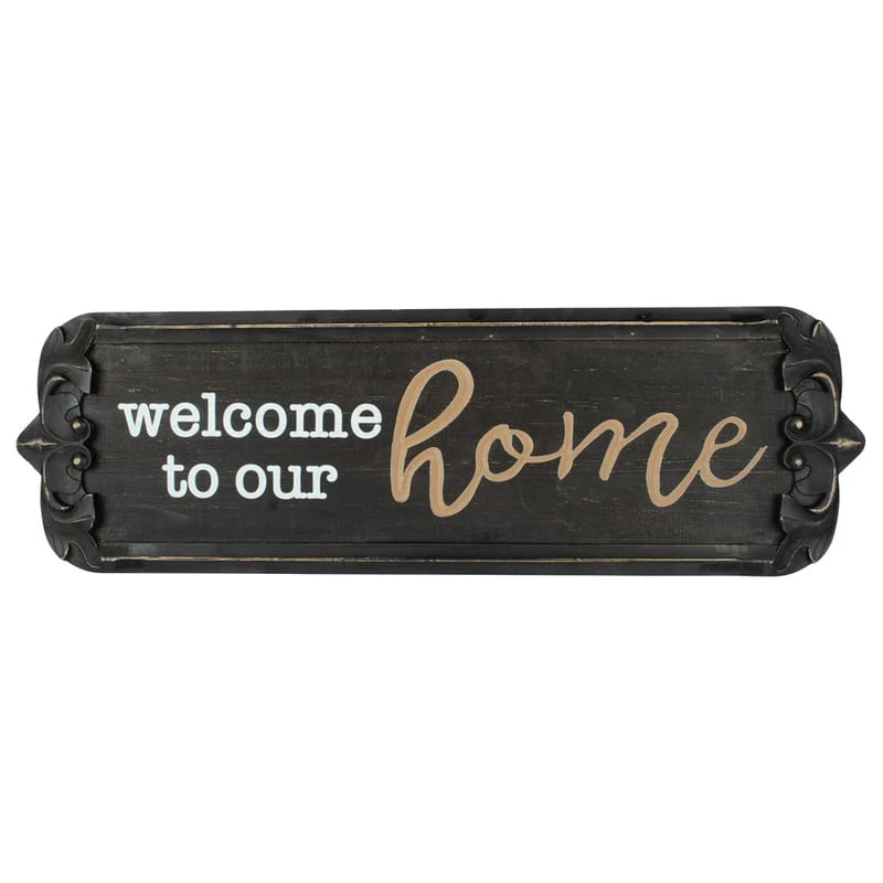 Timeless 'Welcome to Our Home' Carved Wall Decor Black 80cms