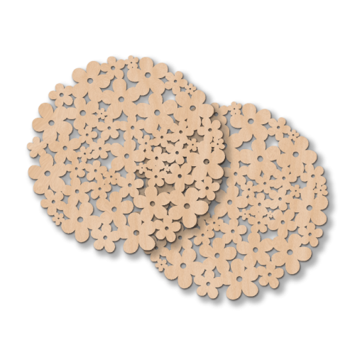 Timeless Wooden Flowers Charm 2pcs Wooden Coaster - 10x10cms