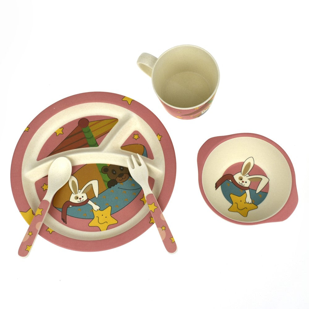 Toddlers 5Pcs Bamboo Dinner Set - Star Rabbit