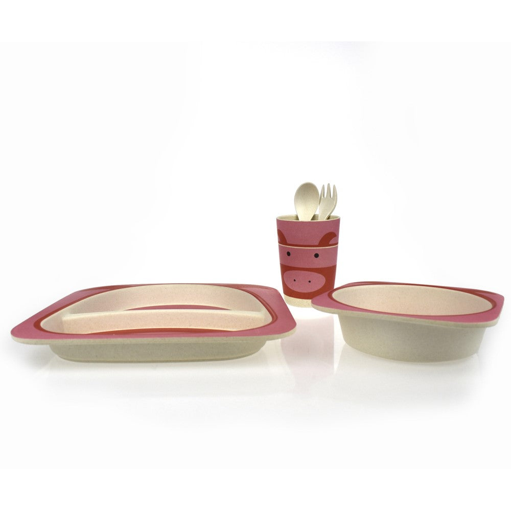 Toddlers 5Pcs Bamboo Dinner Set - Pig