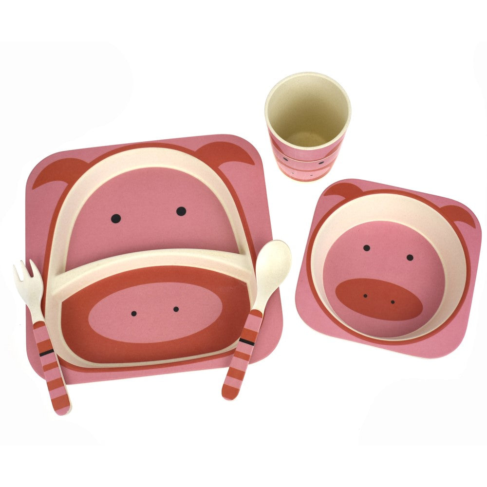 Toddlers 5Pcs Bamboo Dinner Set - Pig