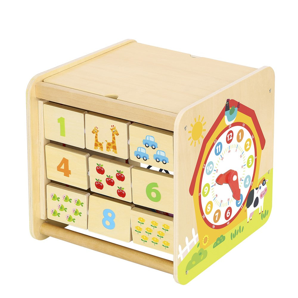 Toddlers Interactive Wooden Play Cube - Farm