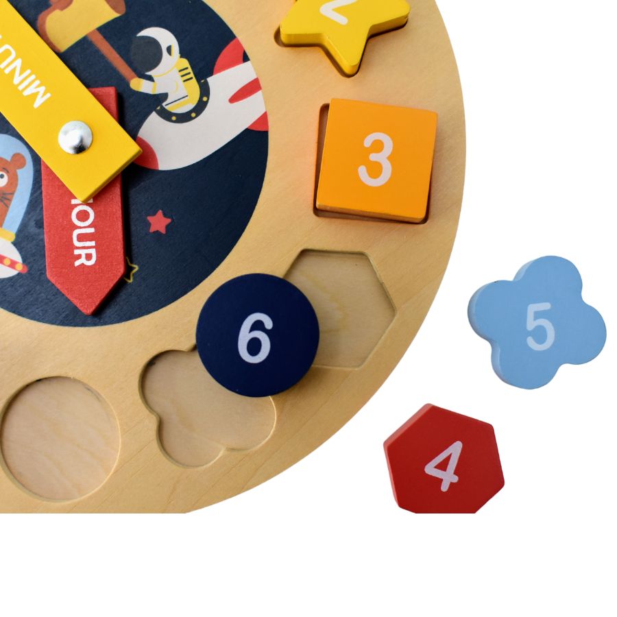 Toddlers Wooden Space Clock Shape Sorter Puzzle