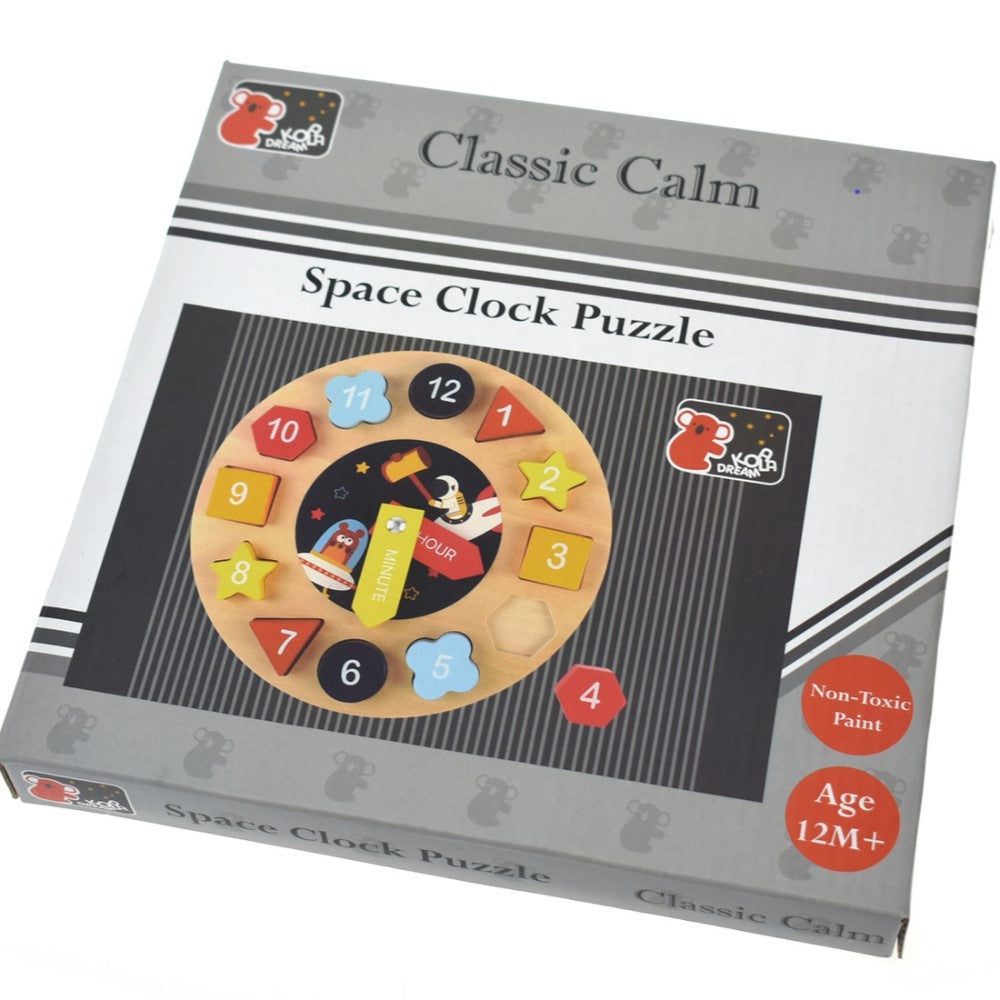 Toddlers Wooden Space Clock Shape Sorter Puzzle