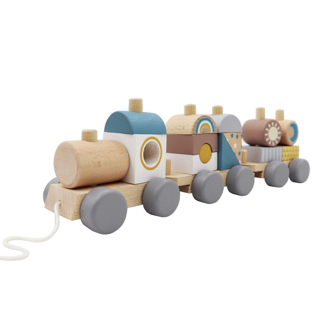 Toddlers Wooden Stacking Block Train Pull Toy