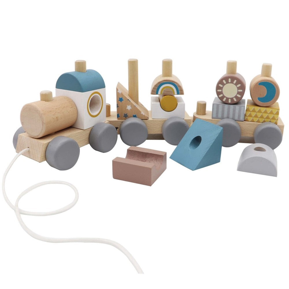 Toddlers Wooden Stacking Block Train Pull Toy
