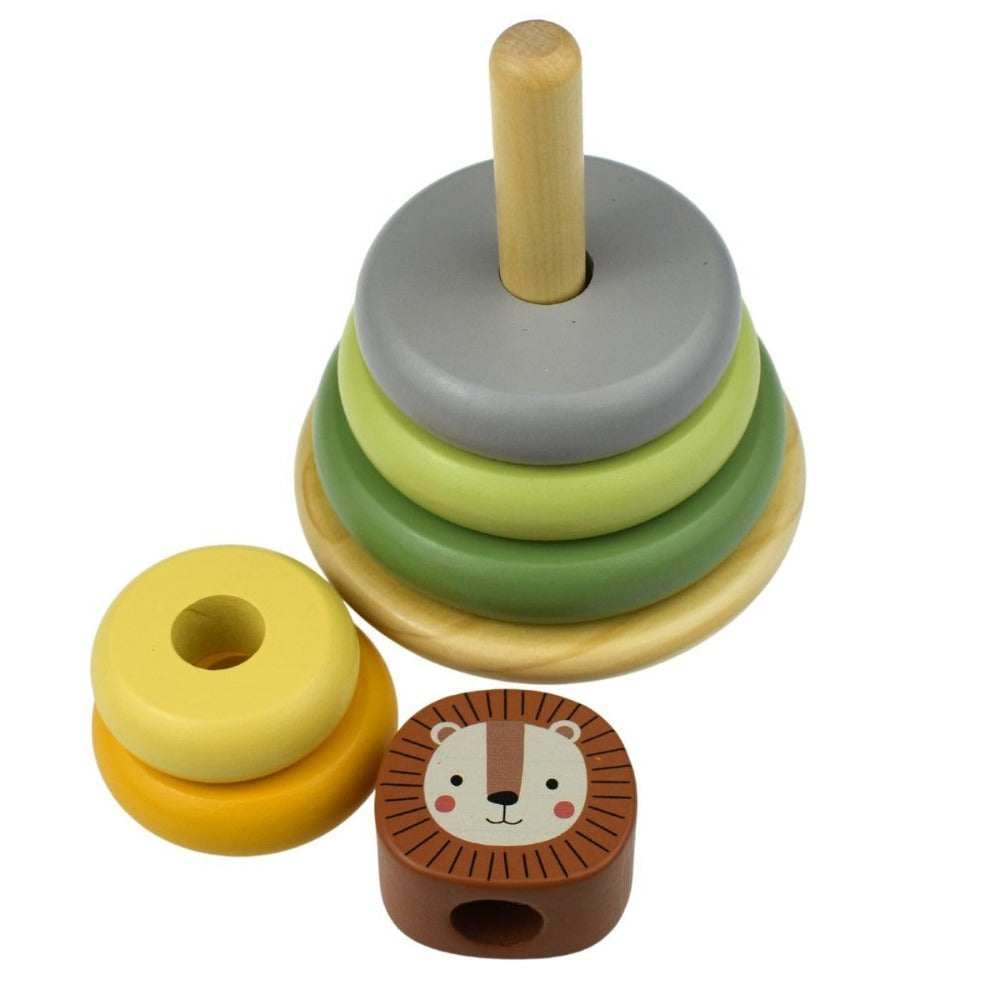 Toddlers Wooden Animal Stacking Rings Tower - Lion